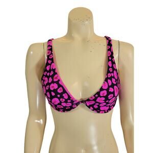 Victoria's Secret Bikini Top Swimwear Black Pink Animal Print  Size Small